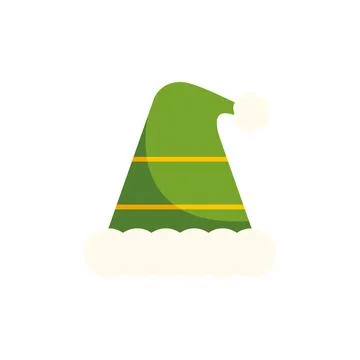 Green elf hat with yellow stripes and pompom Stock Illustration