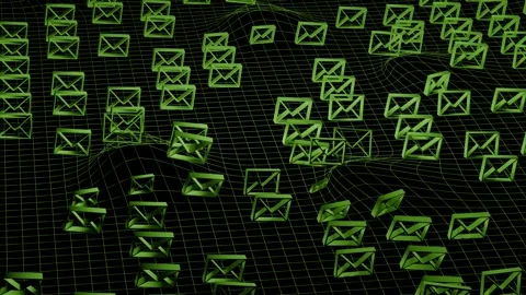 Green email icons floating on grid Stock Footage 308375922