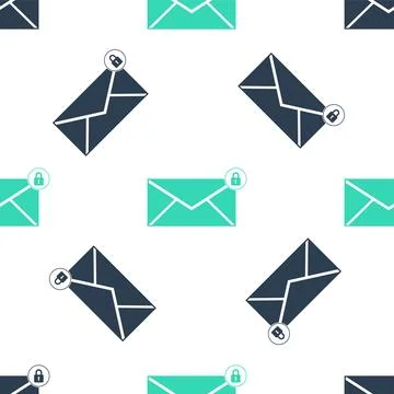 Green Email message lock password icon isolated seamless pattern on white Stock Illustration