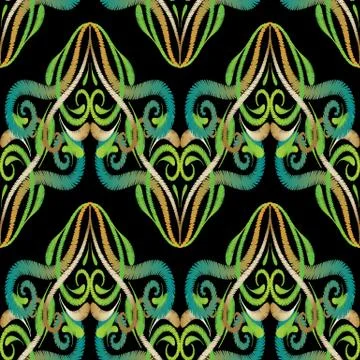 Green embroidery arabesque seamless pattern Stock Illustration