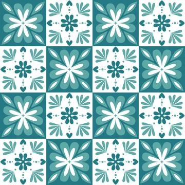 Green emerald ceramic tile mosaic square shape, moroccan arabic pattern contr Stock Illustration