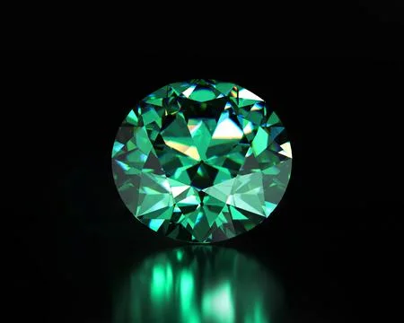 Green Emerald Diamond placed on Dark Background 3d illustration Stock Photos
