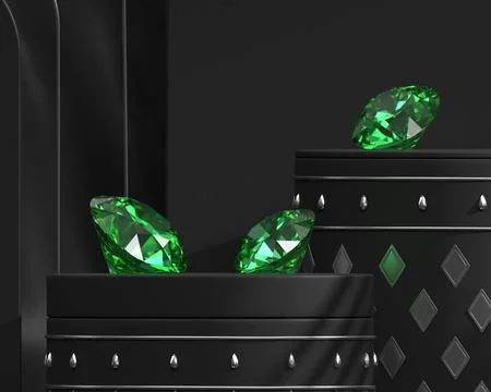 Green emerald diamonds placed on black background 3d rendering Stock Illustration
