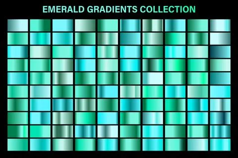 Green, emerald glossy gradient, metal foil texture. Color swatch set. Collection イラスト素材