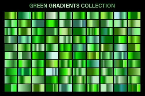 Green, emerald glossy gradient, metal foil texture. Color swatch set. Collection イラスト素材