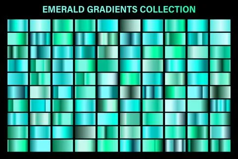 Green, emerald glossy gradient, metal foil texture. Color swatch set. Collection イラスト素材