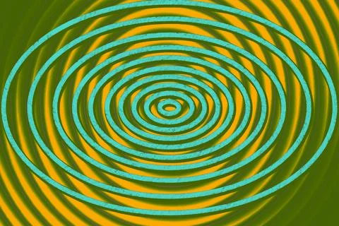 Green emerald light spiraling circles decor pattern on yellow Stock Illustration