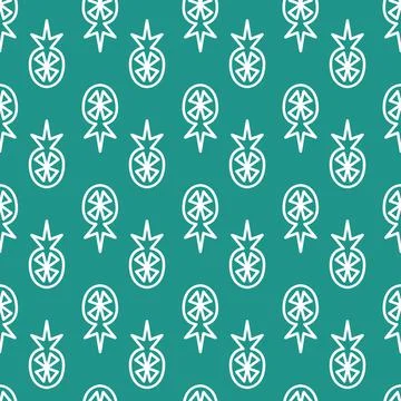 Green emerald seamless pattern citrus fruit pineapple symmetrical background  Stock Illustration