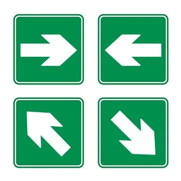 Green Emergency Exit Arrows. Vector Icons. Right, Left, Up, and Down Arrows.. Stock Illustration