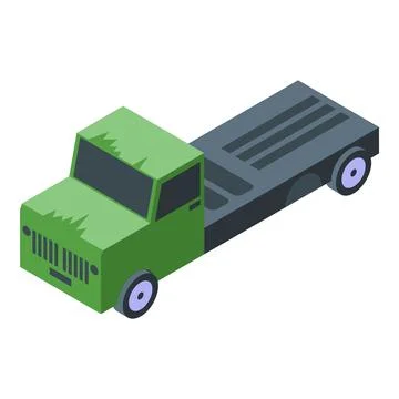 Green empty flatbed truck delivering goods isometric view Stock Illustration