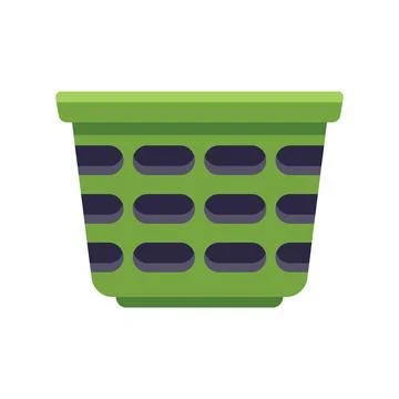 Green empty laundry basket standing up on white background Stock Illustration