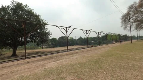Green empty railway platform of rural area Stock Footage 237151084