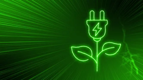 Green energy and Electric plug glow icon, Clean alternative energy power Stock Footage 336953129
