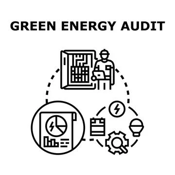 Green energy audit process checking electricity consumption Stock Illustration