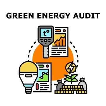 Green energy audit process checking house efficiency concept Stock Illustration