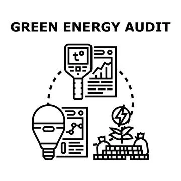 Green energy audit process checking house efficiency concept Stock Illustration