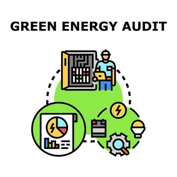 Green energy audit process checking electricity consumption Stock Illustration