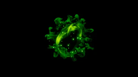 Green energy aura explosion effect in black background Stock Footage 319777512