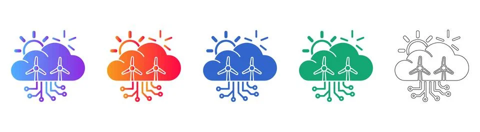 Green Energy Cloud Computing Icons Stock Illustration