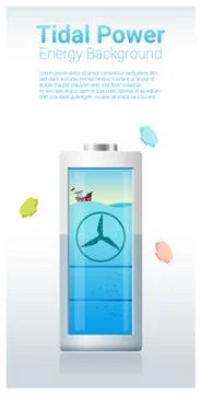 Green energy concept background with tidal energy charging battery Stock Illustration