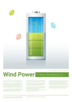 Green energy concept background with wind turbine charging battery Stock Illustration