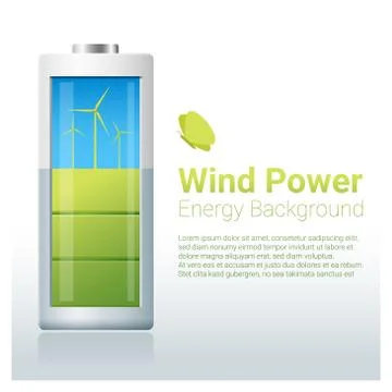 Green energy concept background with wind turbine charging battery Stock Illustration