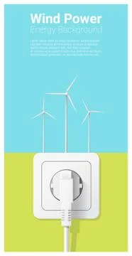 Green energy concept background with wind turbine and electric plug Stock Illustration