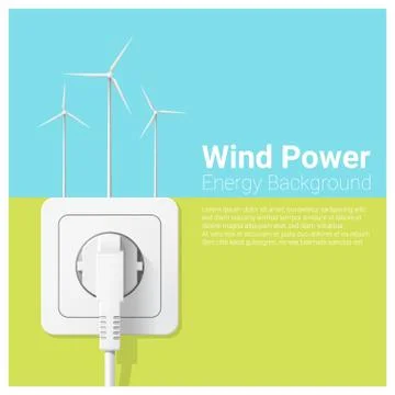 Green energy concept background with wind turbine and electric plug Stock Illustration