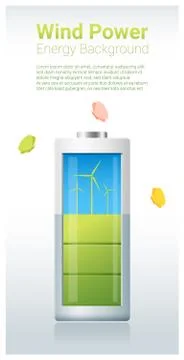 Green energy concept background with wind turbine charging battery Stock Illustration