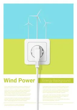 Green energy concept background with wind turbine and electric plug Stock Illustration