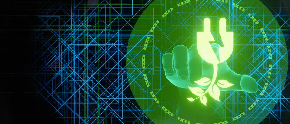 Green energy concept interface abstract banner background 3D Illustration Stock Illustration