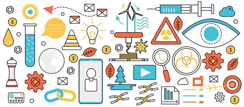 Green energy development, science technology to generate electricity with wind Stock Illustration