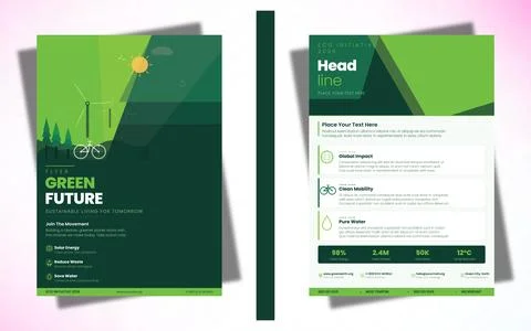 Green Energy Future Flyer Set Vector Sustainable Power Stock Illustration