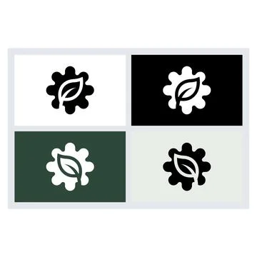 Green Energy Gear Leaf Logo Icon Set Stock Illustration