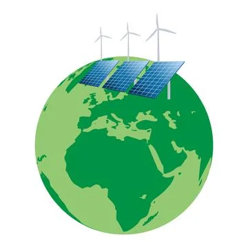 Green energy generated by wind turbines and solar panels Stock Illustration