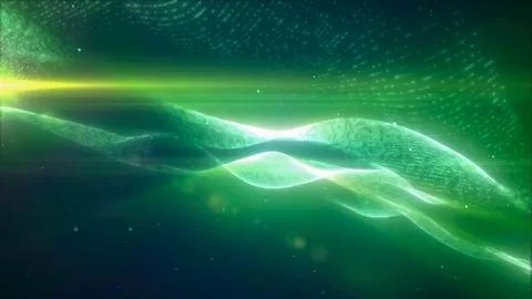 Green energy glowing magic waves high-tech digital iridescent liquid plasma.. 스톡 일러스트