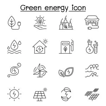 Green energy icon set in thin line style Illustrazione stock