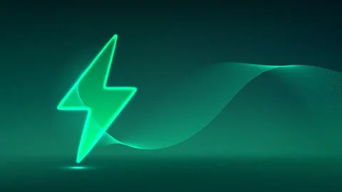 Green energy lightning bolt background with glowing neon light waves abstra.. Ilustração Stock