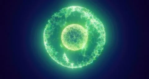Green energy magic circle, sphere, ball made of futuristic waves and lines .. Illustrazione stock