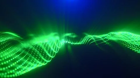 Green energy magic waves high tech digital iridescent morphing with light r.. Stock Illustration