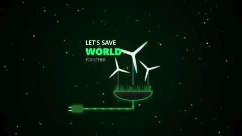 Green energy motion graphic featuring spinning wind turbines and eco messag.. Stockbeeldmateriaal 344685068