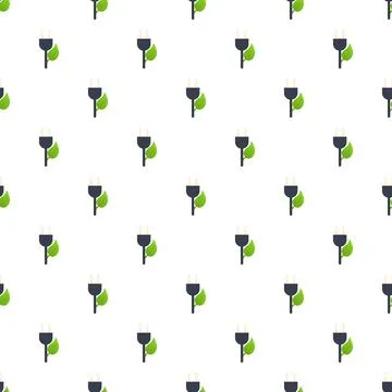 Green energy plug leaf pattern electric power 库存插图
