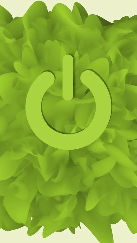 Green Energy Power Button Concept Loop with Organic Fluid Leaf Textures for Eco Stock Footage 337451970