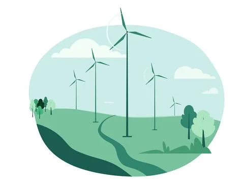 Green energy resource vector illustration. Nature landscape with rotation Stock Illustration