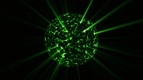 Green energy sphere with cellular surface patterns and radioactive light rays Stock Footage 326065020