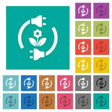 Green energy square flat multi colored icons イラスト素材