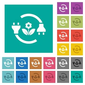 Green energy square flat multi colored icons イラスト素材
