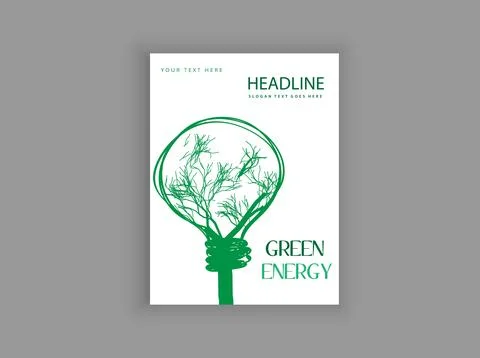 Green energy. Tree in the shape of a light bulb. A4 banner Stock Illustration