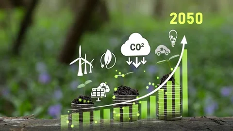 Green energy zero emission carbon co2 reduction graph charts,business Stock Footage 287451830