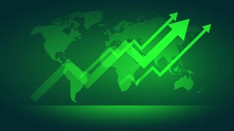 Green enlarged graphic with world map, economic enlargement, 4k animation Stock Footage 251772371